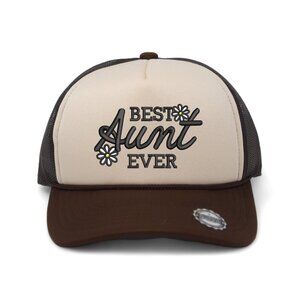 Best Aunt Ever Embroidered 5 Panel Rope Trucker Hat - Tan & Brown